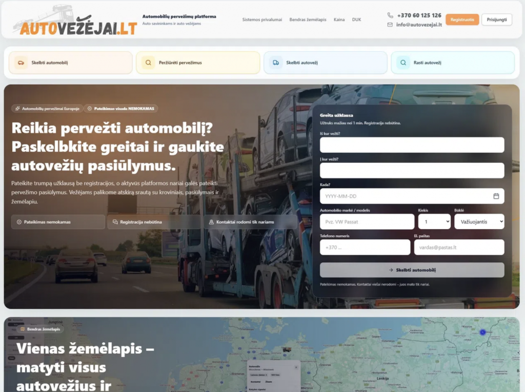 Paruošta SaaS platforma automobilių pervežimo rinkai — 1 nuotrauka
